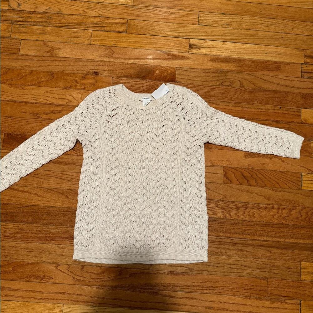 Club Monaco open stitch crochet tan-off‎ white crew long sleeve women Sweater XS - Picture 9 of 9